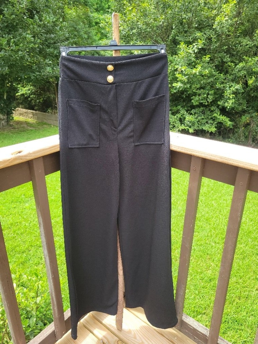 Park Avenue Black Wide-Leg Pants with Gold Buttons Made in the USA - Sz. M